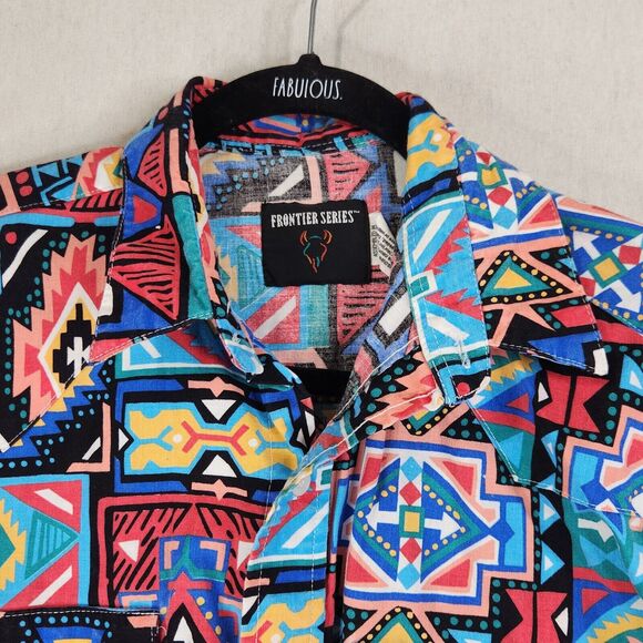 Vintage Frontier Series Button Down Shirt Mens Medium Aztec Southwestern Western - Picture 3 of 9